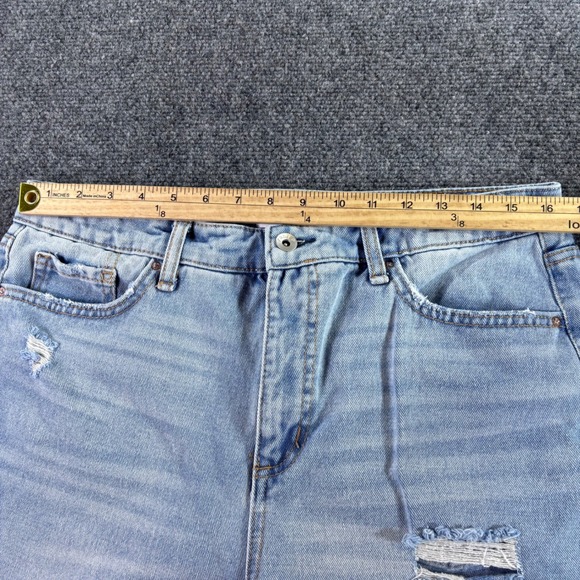 Frayed Jeans Ankle Straight Women 31 Light Wash Two Tone Distressed High Rise - Picture 5 of 9